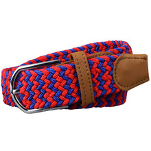 Load image into Gallery viewer, SOL mens braided elastic stretch golf belt in royal blue and red pattern
