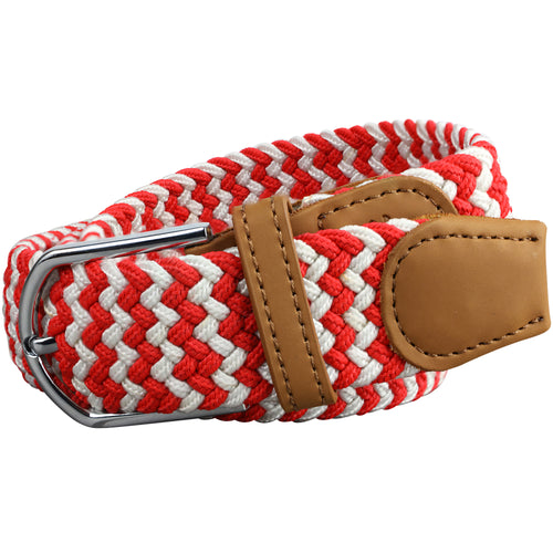 SOL mens braided elastic stretch golf belt in red and white pattern