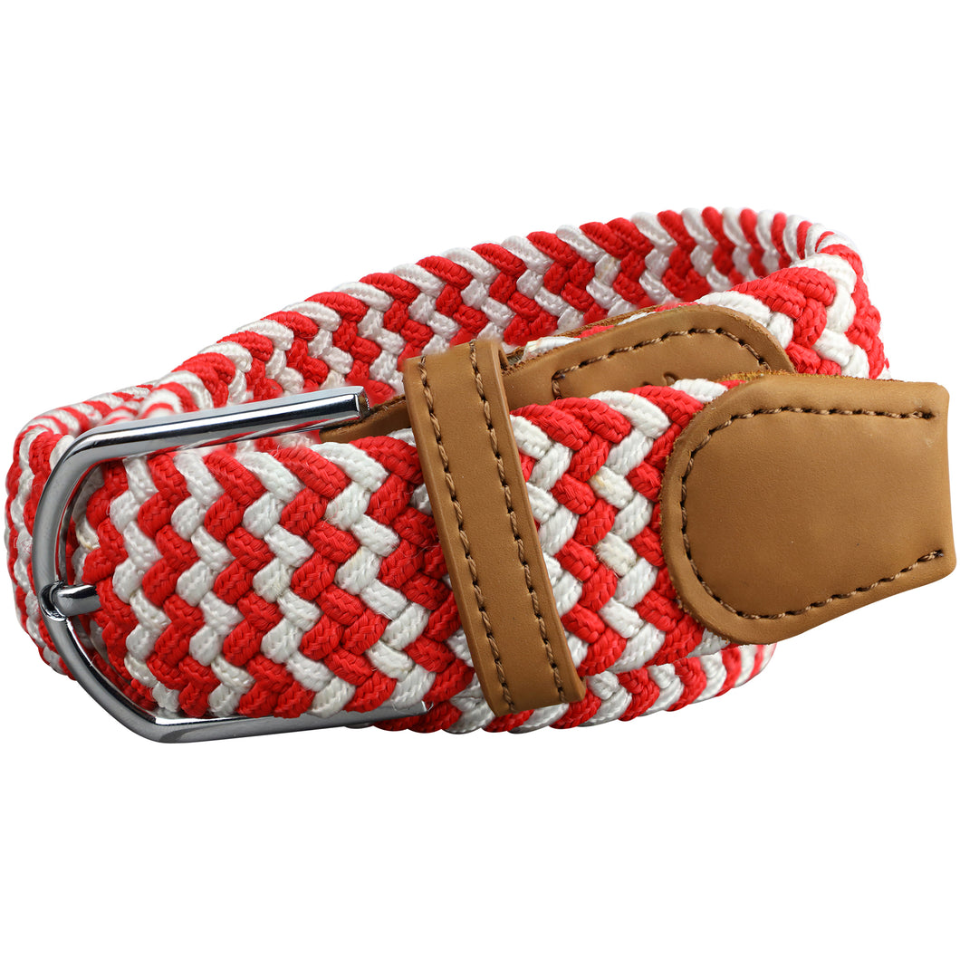 SOL mens braided elastic stretch golf belt in red and white pattern