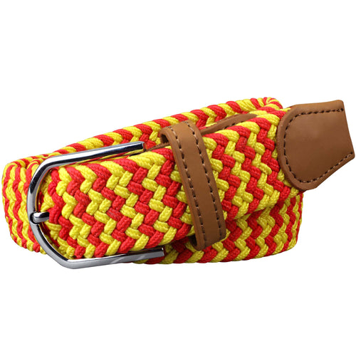 SOL mens braided elastic stretch golf belt in red and yellow pattern