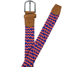 Load image into Gallery viewer, SOL mens braided elastic stretch golf belt in royal blue and orange pattern
