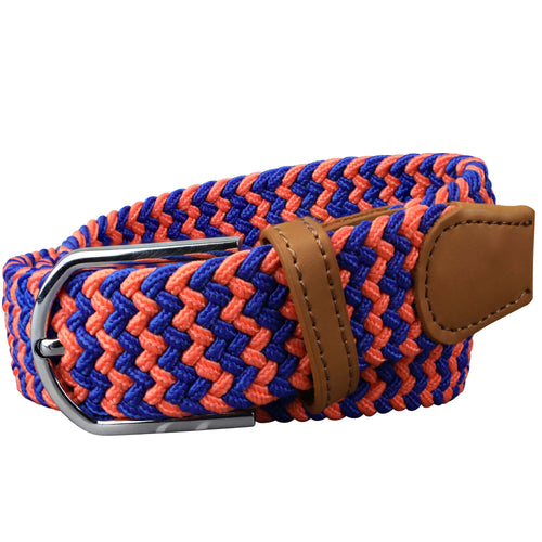 SOL mens braided elastic stretch golf belt in royal blue and orange pattern