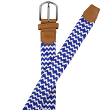 Load image into Gallery viewer, SOL mens braided elastic stretch golf belt in royal blue and white pattern
