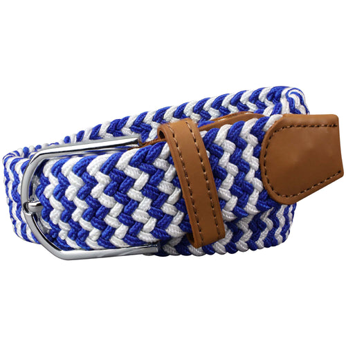 SOL mens braided elastic stretch golf belt in royal blue and white pattern