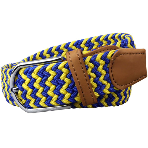 SOL mens braided elastic stretch golf belt in royal blue and yellow pattern